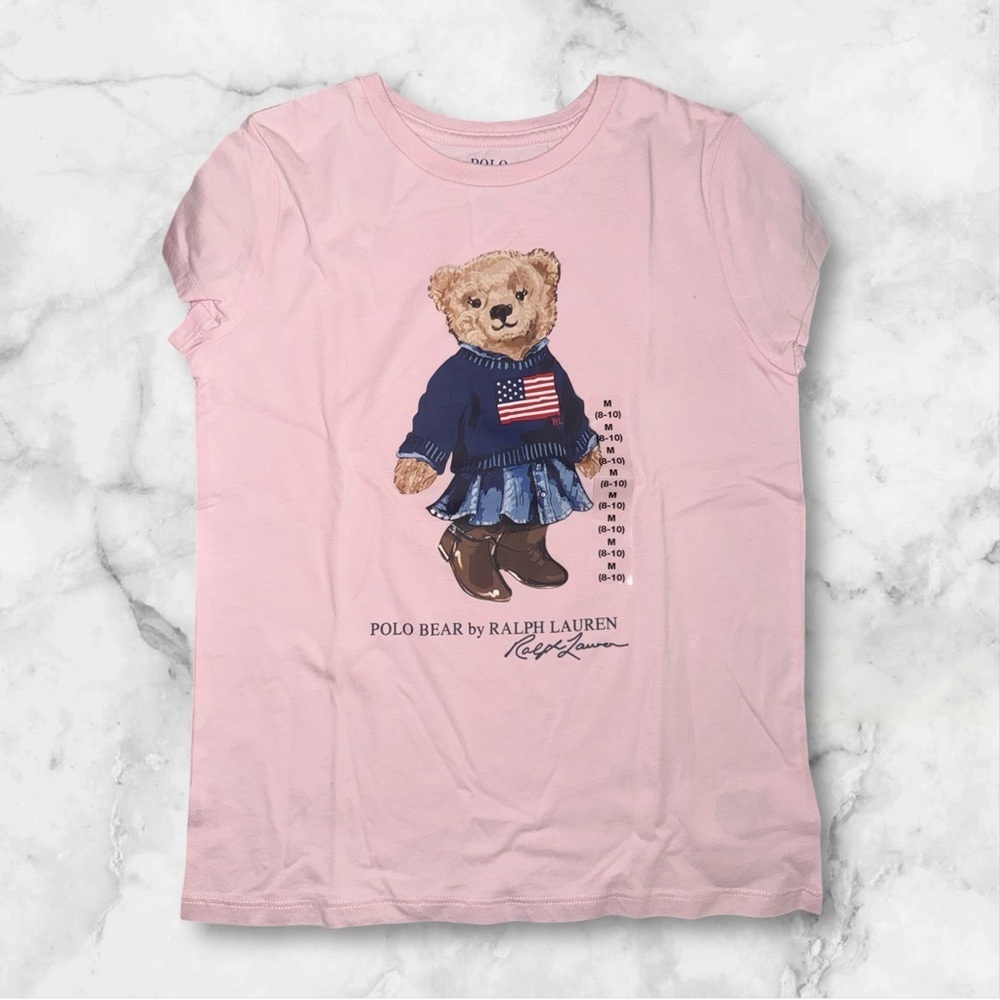 NWT Ralph Lauren Polo Bear t-shirt in a soft pink hue, size Medium (8-10)